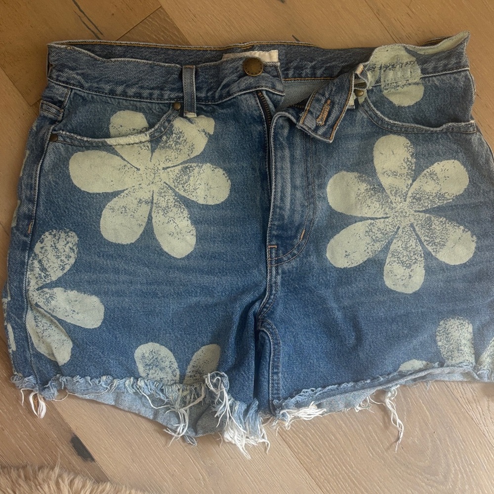The Great. Hand painted shorts Floral Denim Women Shorts